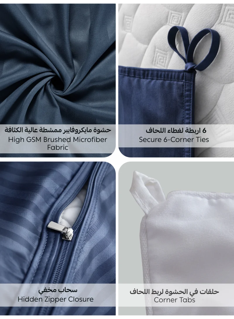 Donetella Mood Indigo Hotel Striped Comforter Set, Fits 200x200 cm Size Bed, Removable Duvet Filler Included, 8-Pcs King Size, 350 GSM Filling.  | Best Price UAE